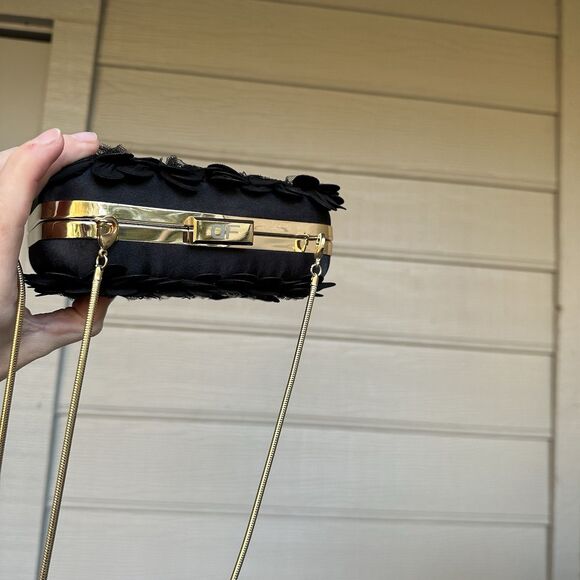 Anne Fontaine Handcrafted Beaded Floral Evening Bag  Clutch Floral Black Gold - Picture 6 of 11